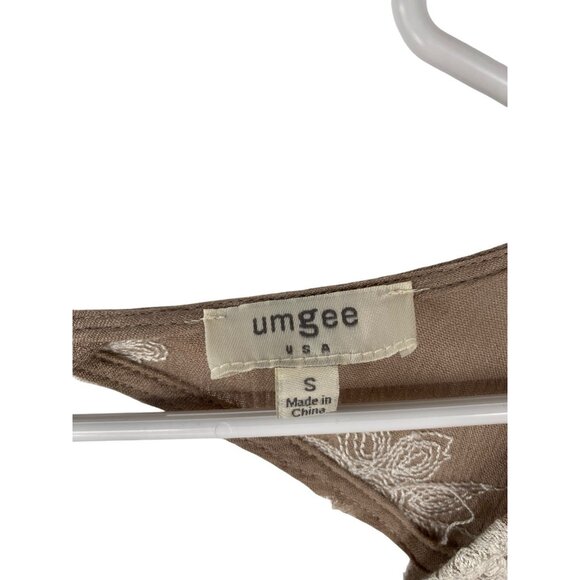 Womens Umgee Floral Embroidered Mini Dress Size Small Tan Open Back Belle Sleeve - Picture 3 of 3